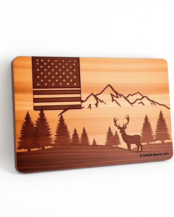 American Flag and Deer Wooden Plaque